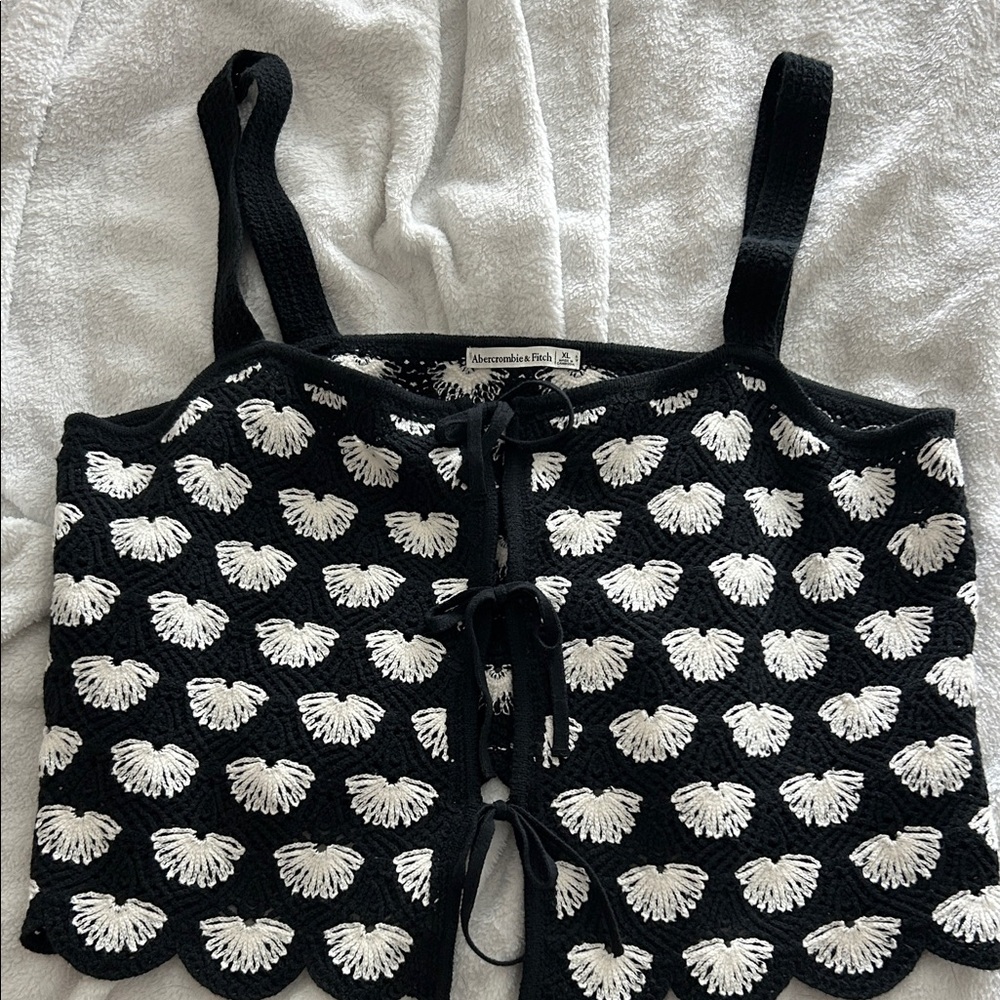 Abercrombie & Fitch Black and White Crochet Tie-Front Tank